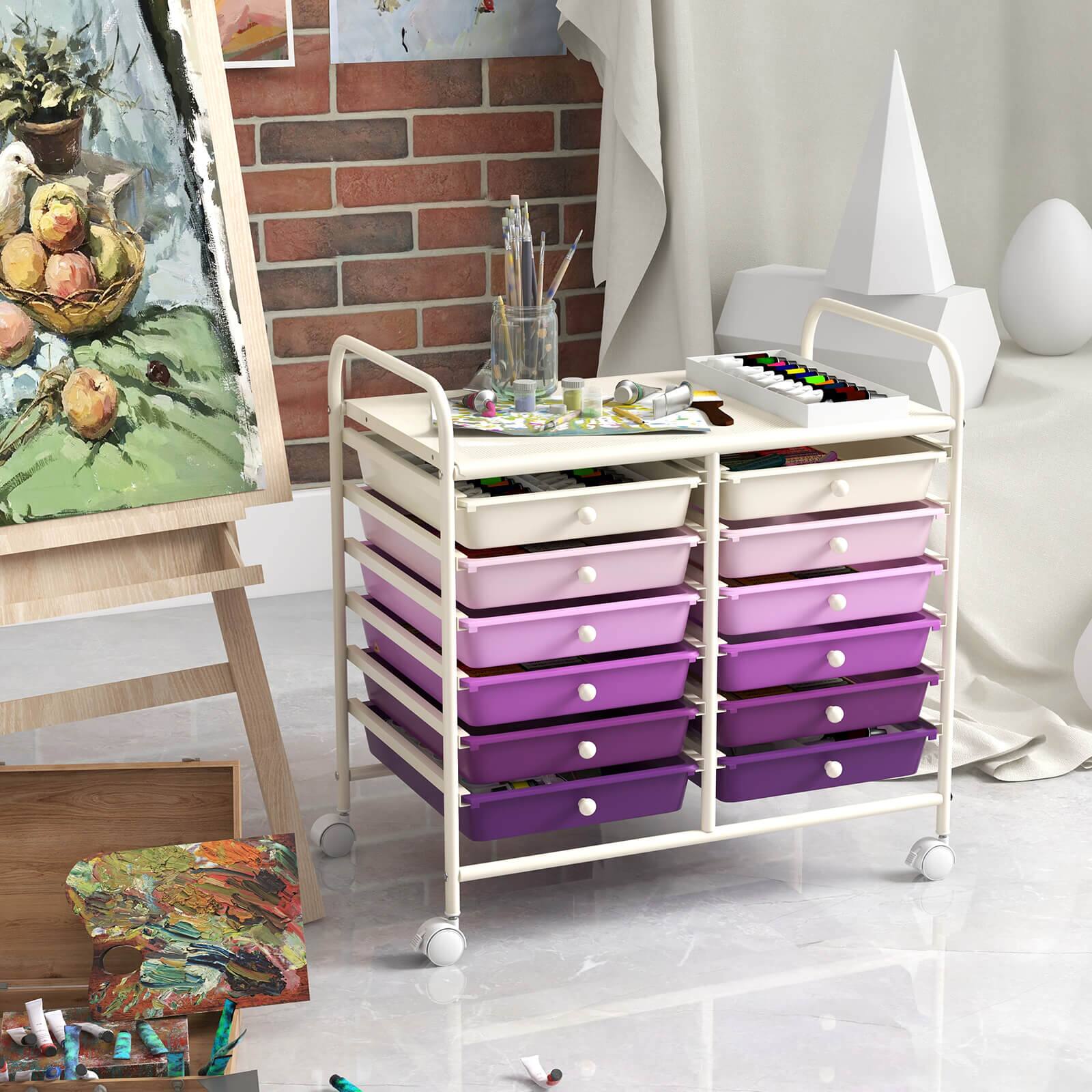 Alt View 5. Costway - Costway 12 Drawers Rolling Cart Storage Scrapbook Paper Studio Organizer Bins - Purple.