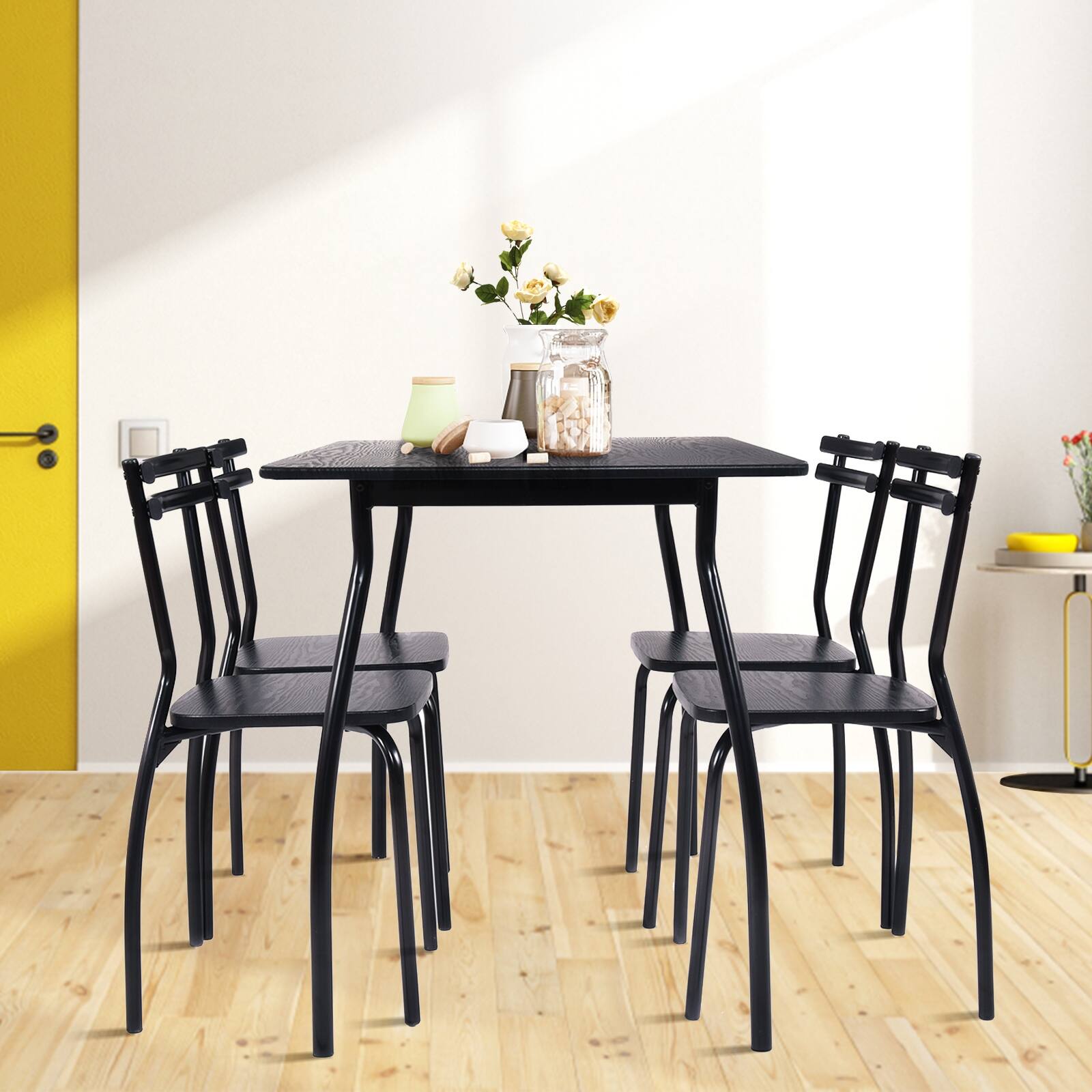 Alt View 8. Ecooso - 5 Piece Rectangular Dining Table Set with 4 Chairs for Kitchen or Dining Room - Black.