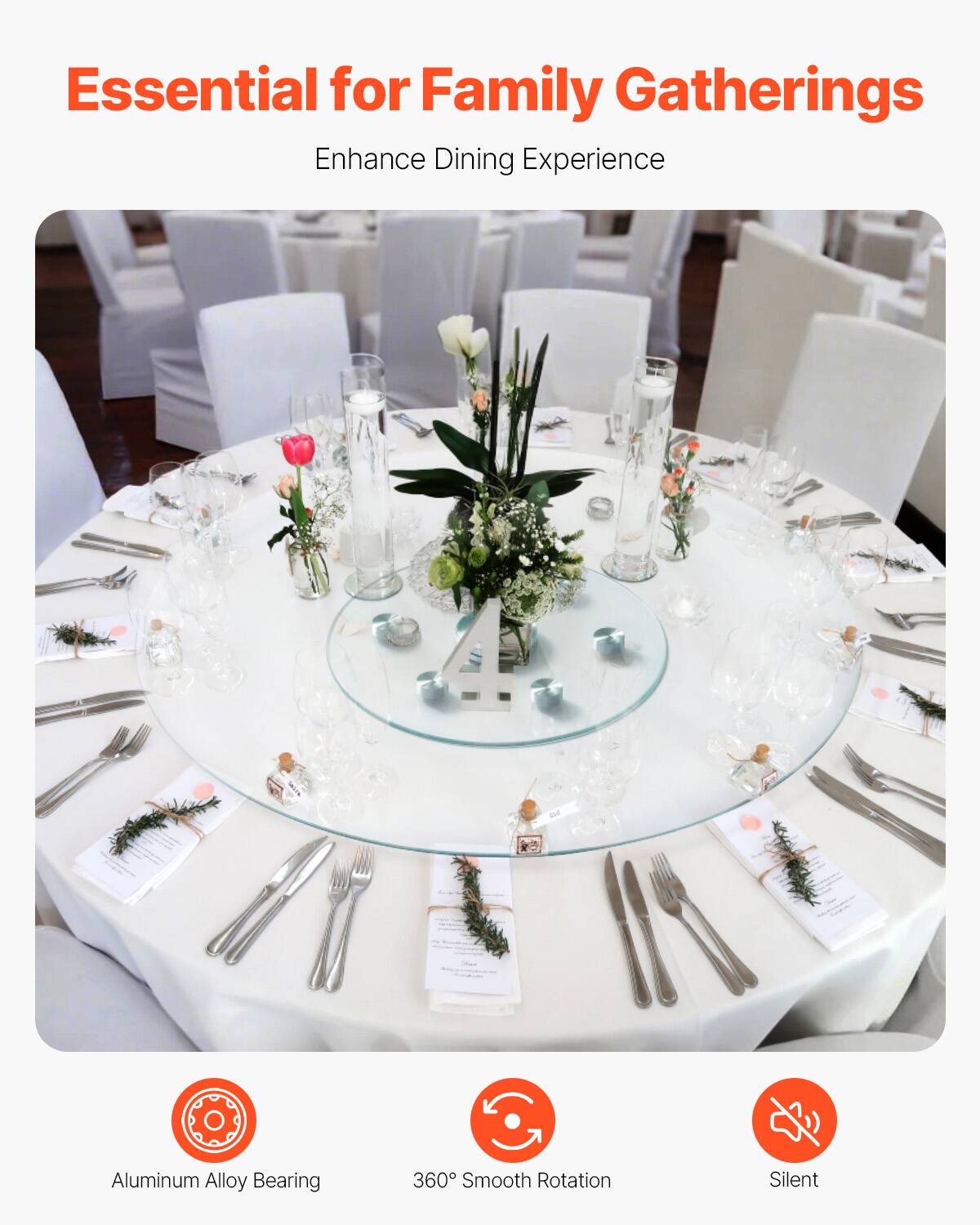 Essential for Family Gatherings  
Enhance Dining Experience  

Aluminum Alloy Bearing  
360° Smooth Rotation  
Silent