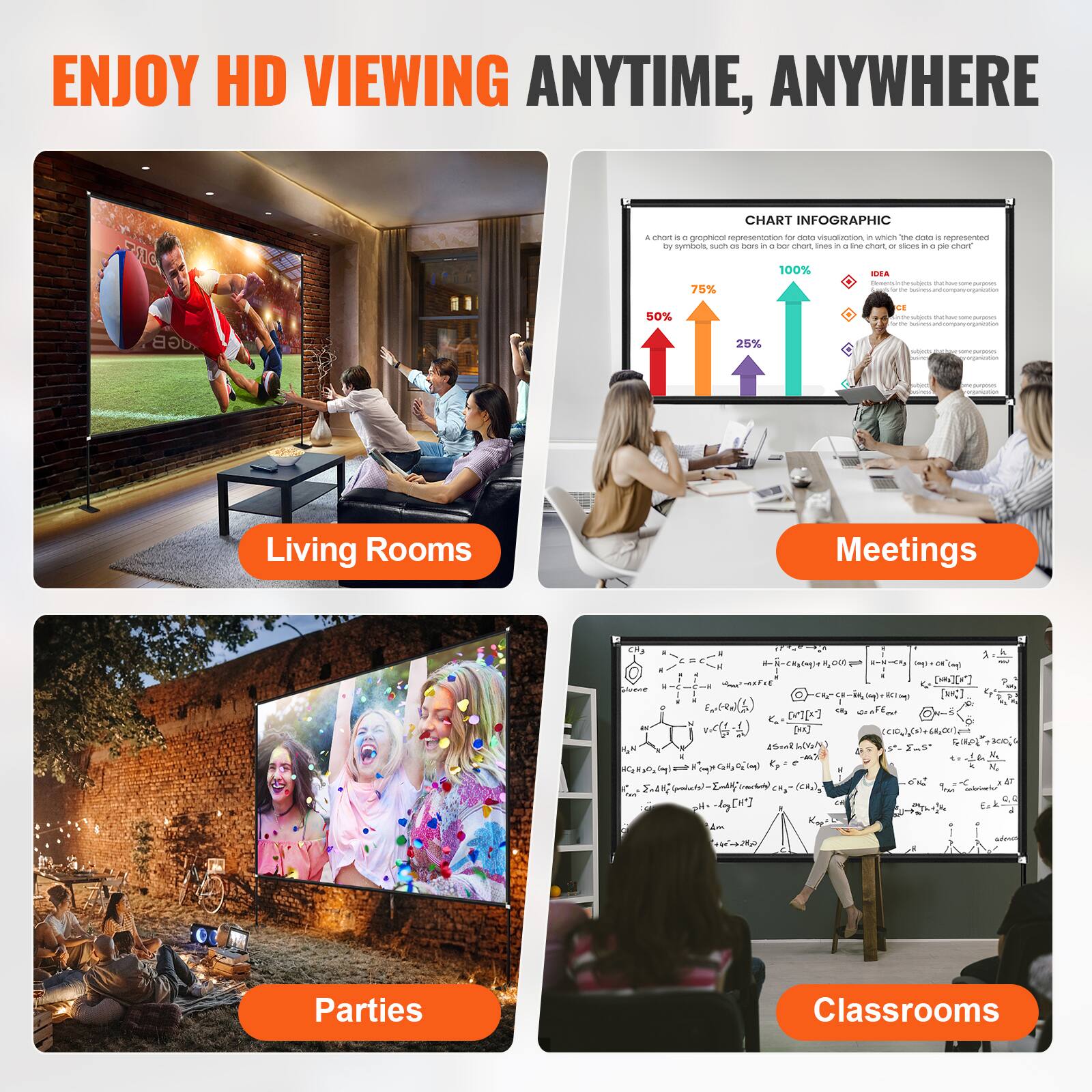 ENJOY HD VIEWING ANYTIME, ANYWHERE

Living Rooms
Meetings
Parties
Classrooms