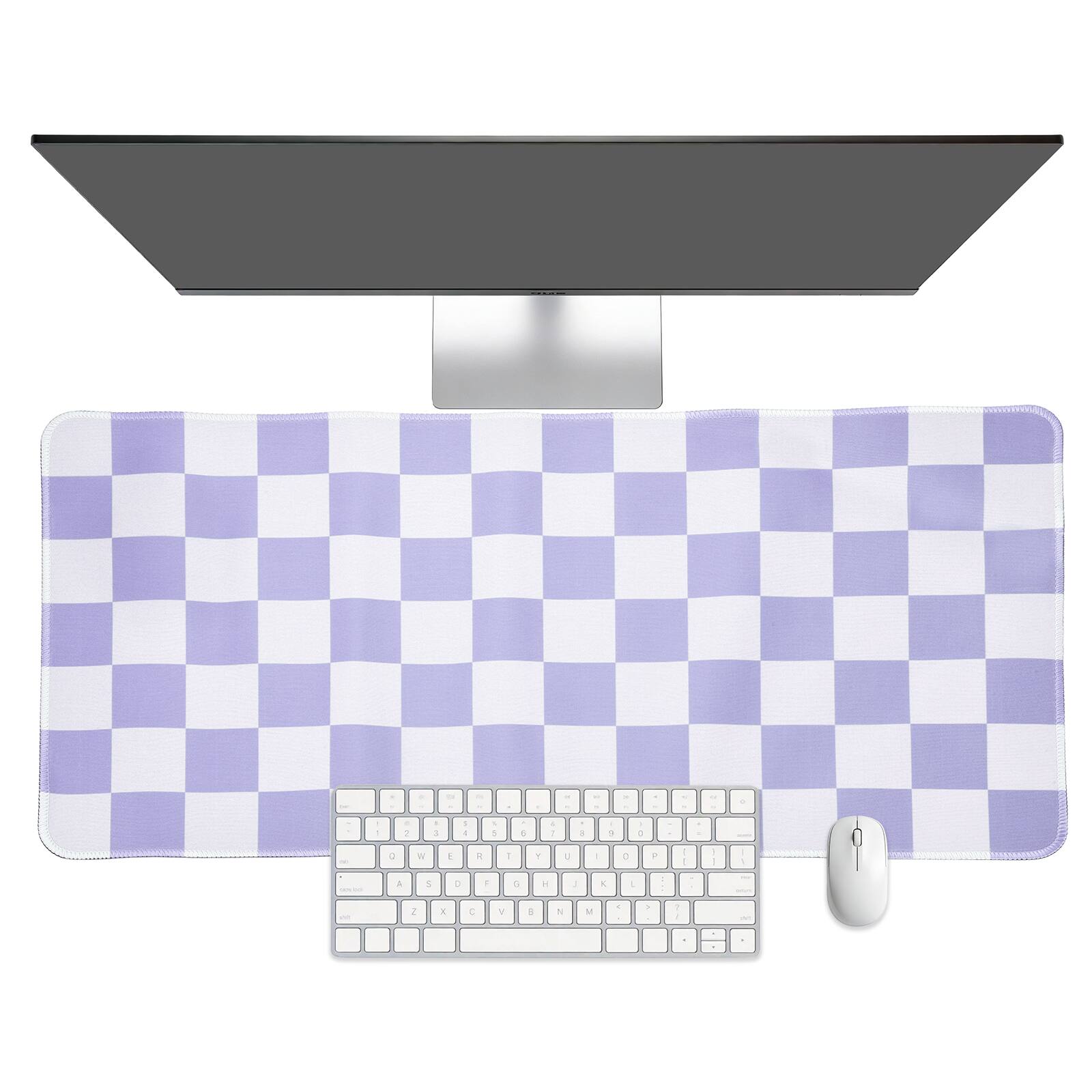 Front. Unique Bargains - Checkered Desk Mat, 35.4x15.7 Inch Mouse Pad, Non-Slip Rubber, Stitched Edges, Soft, for Computer/Laptop - Purple/White.
