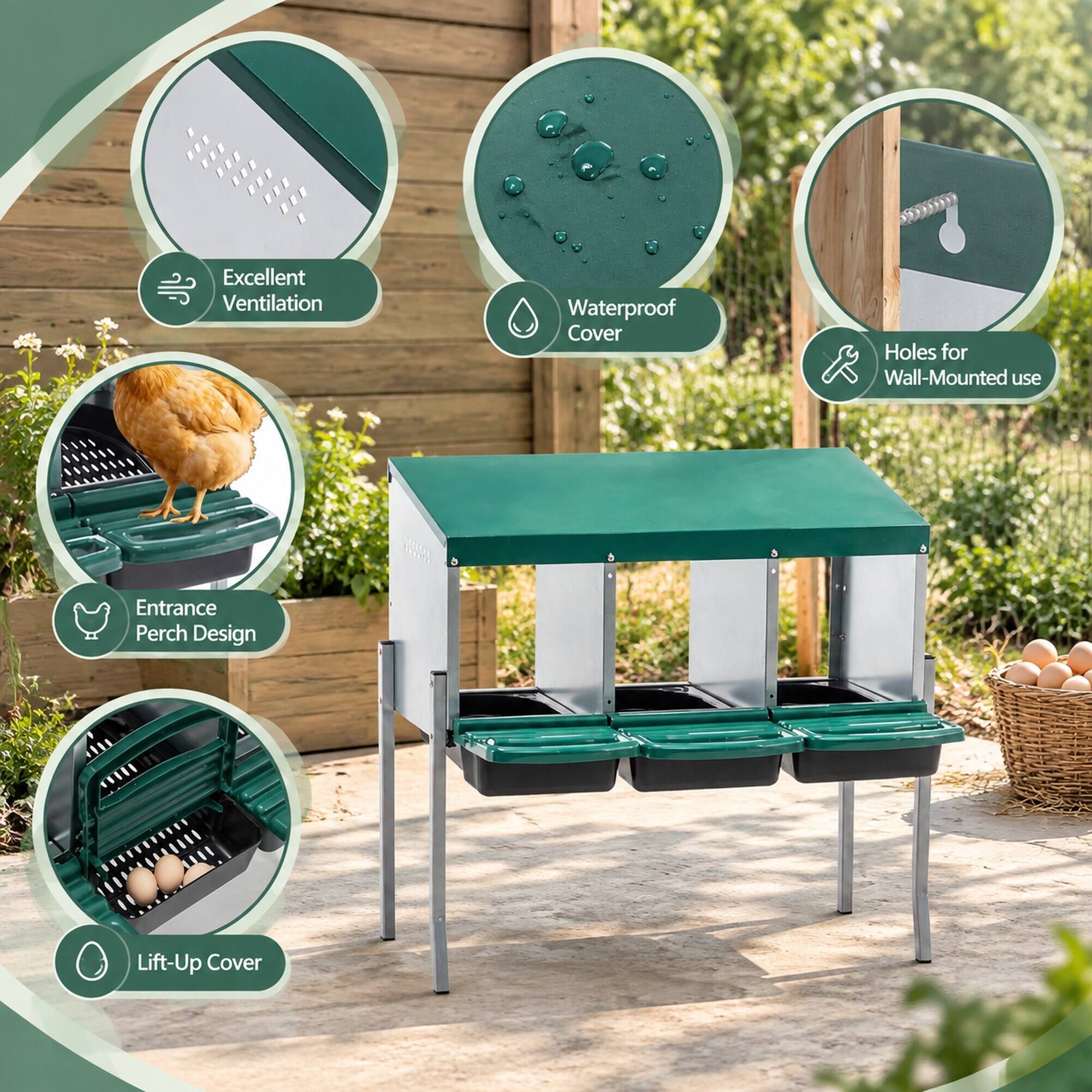 Excellent Ventilation  
Waterproof Cover  
Holes for Wall-Mounted Use  
Entrance Perch Design  
Lift-Up Cover