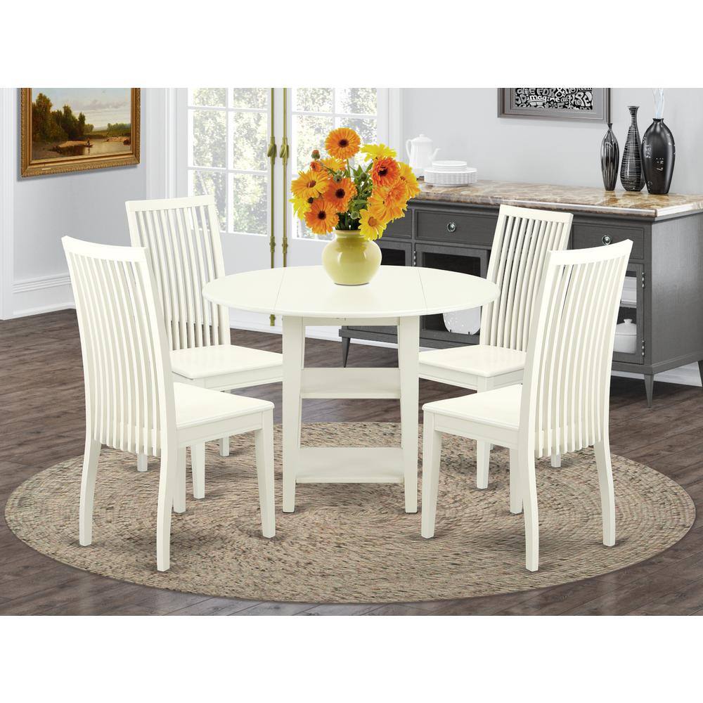 Left. East West Furniture - Dining Room Set Linen White - Brown.