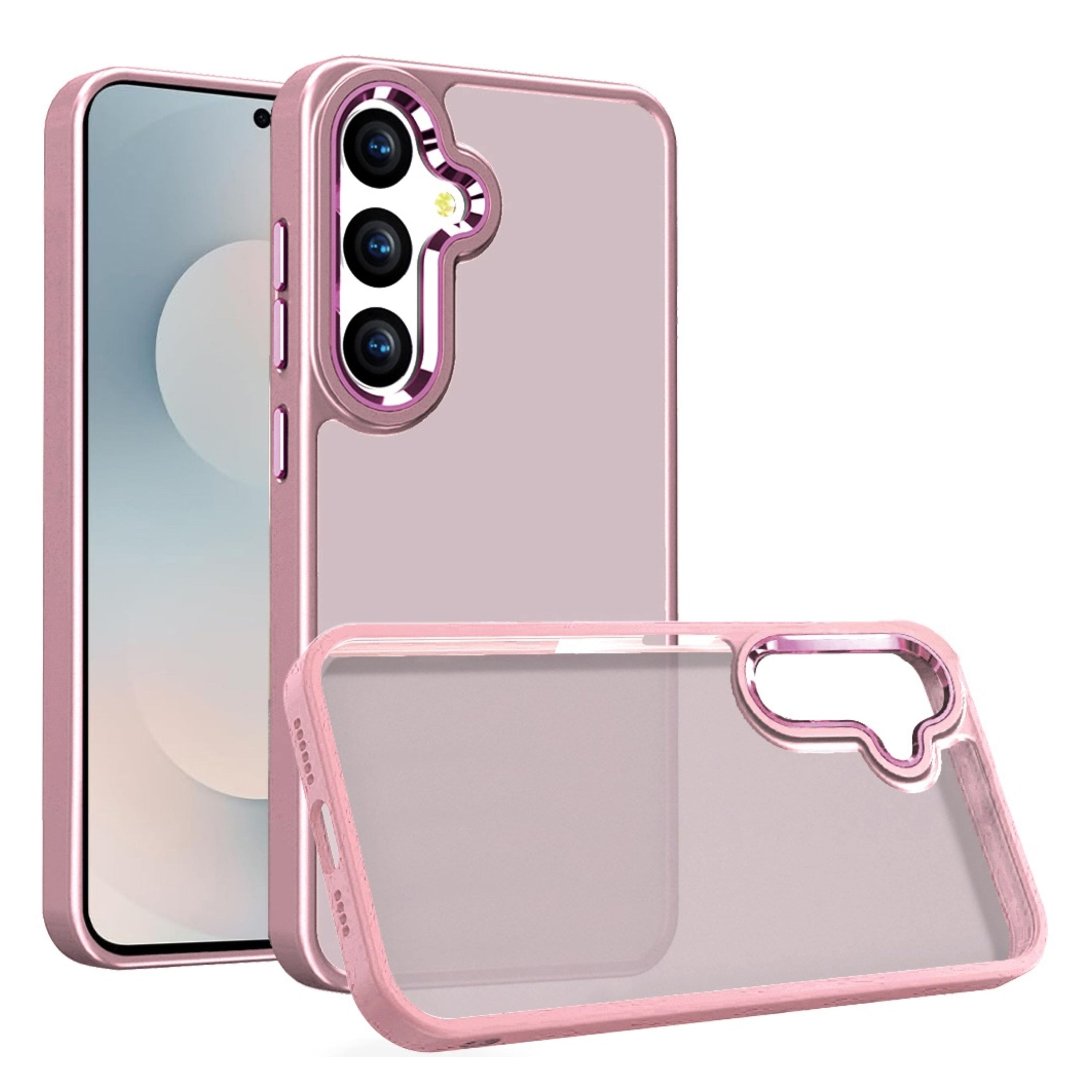 Kitcheniva - Rubber Thick Acrylic Metal Buttons Phone Case With Tempered Glass For Samsung Galaxy S26 - Light Pink