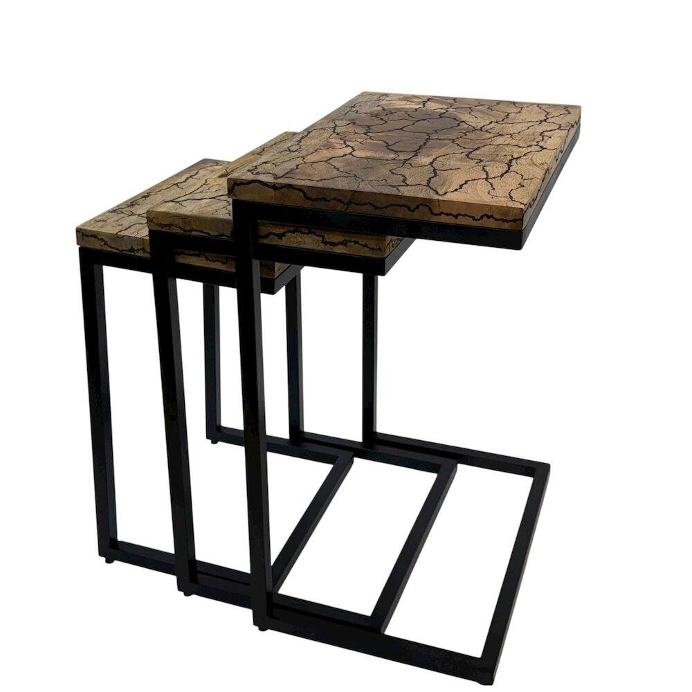 Alt View 4. Carolina Chair & Table - Electra 3 Piece Nesting Table Set - Electrified Wood - Black Iron - Chestnut, Black.