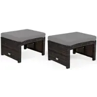 Costway 2PCS Patio Rattan Ottoman Cushioned Seat Foot Rest Furniture - Grey + Mix brown - Front_Zoom