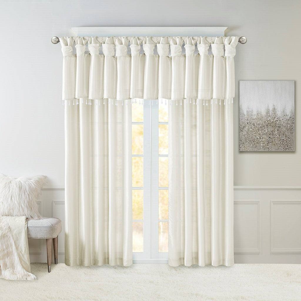 Angle. BreeBe - Twist Tab Lined Window Curtain Panel White 50x108' - White.