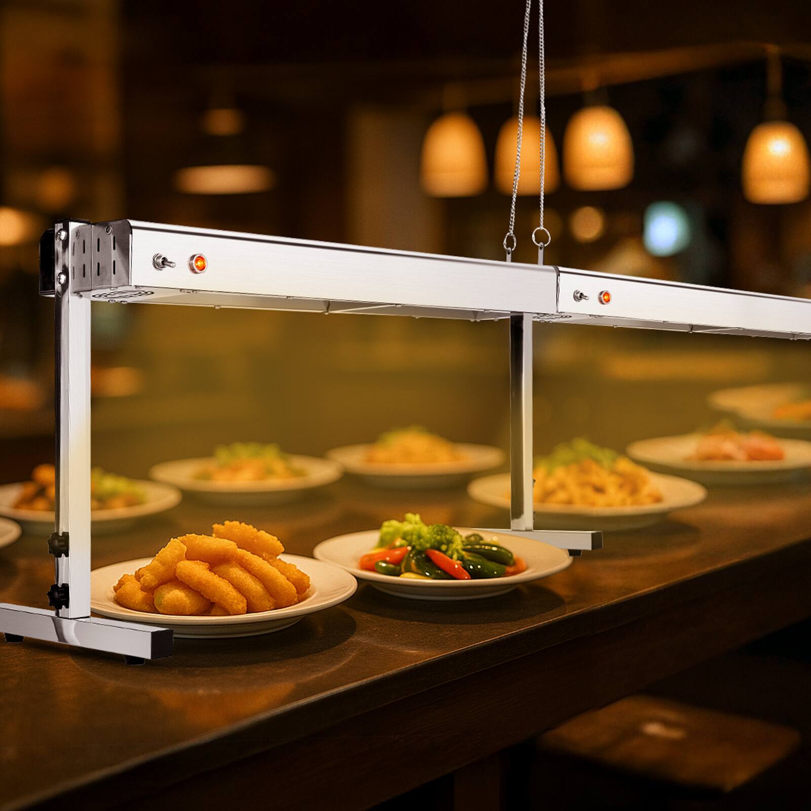 Alt View 8. Winado - 24" Commercial Infrared Food Heat Lamp, Electric Strip Heater with 750W, 113-176°F, Hanging or Standing Use, Food Warmer - Silver.