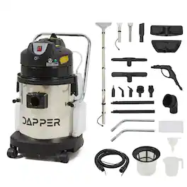 Dapper Supply - Commercial 5-in-1 Wet/Dry Vacuum Steam Cleaner Carpet Upholstery Extractor 100 PSI 175°F Steam 5.5 Gal Recovery Tank - Gray