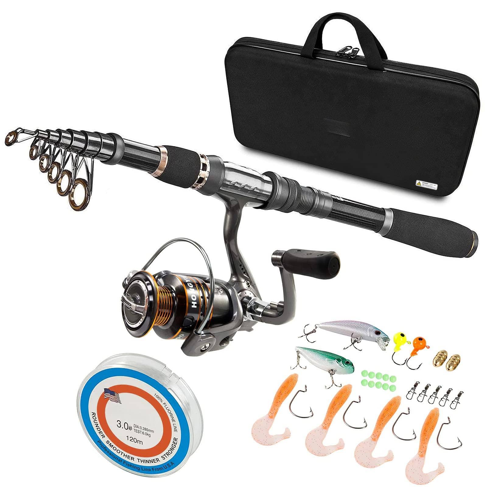 NICHOLAS KLEIN - Fishing Rod Telescopic And Reel Combo Collapsible Travel Pole Starter Kit Carbon Fiber Rods 12 - Full Kit with Carrier Case 2.4M 7.87FT