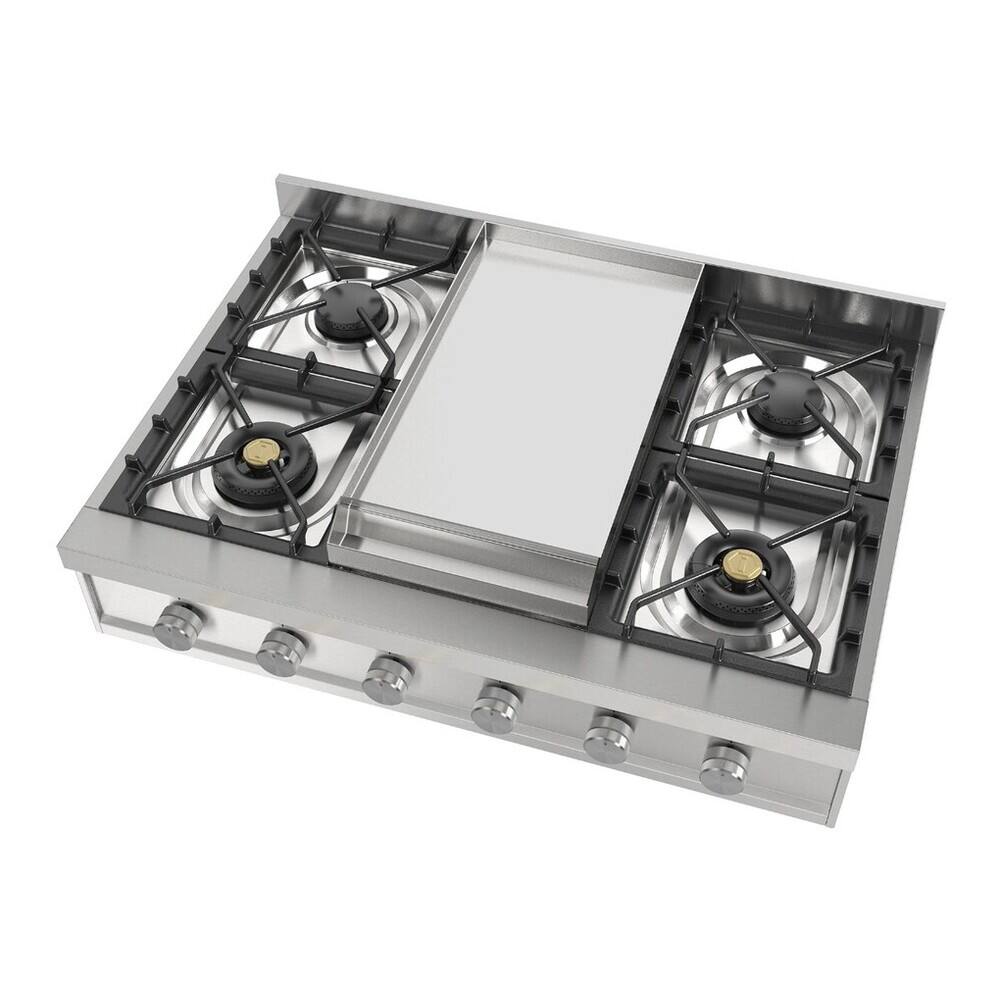Alt View 2. ILVE - ILVE Professional Plus II Series 36 in. Gas Rangetop with 6 Sealed Burners + Griddle (Natural Gas, Satin Trim) - Stainless Steel.