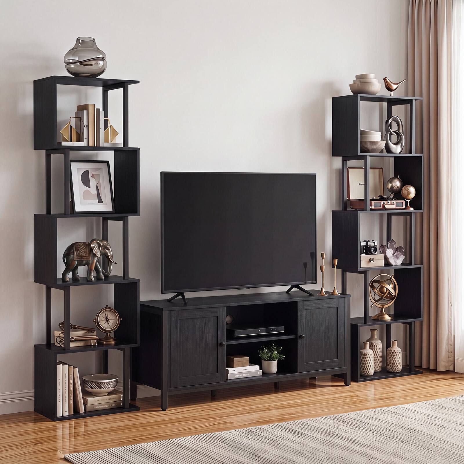 Costway 1 PCS S Shaped Bookshelf, 5 Tier Geometric Bookcase Corner ...