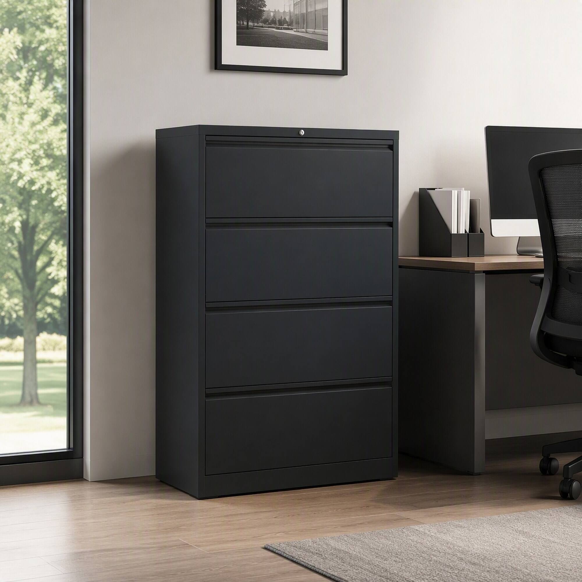 Left. RYHNUYNE - 4 Drawer Lateral File Cabinet 35 Inch Wide Metal Filing Cabinet for Home Office.