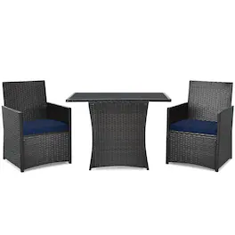 Costway - 3PCS Patio Rattan Furniture Set Cushion Sofa Armrest Garden Deck - Navy