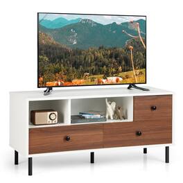 Ecooso - 50 Inch Mid-Century TV Stand with 2 Cubbies and 3 Drawers for Living Room - White and Walnut