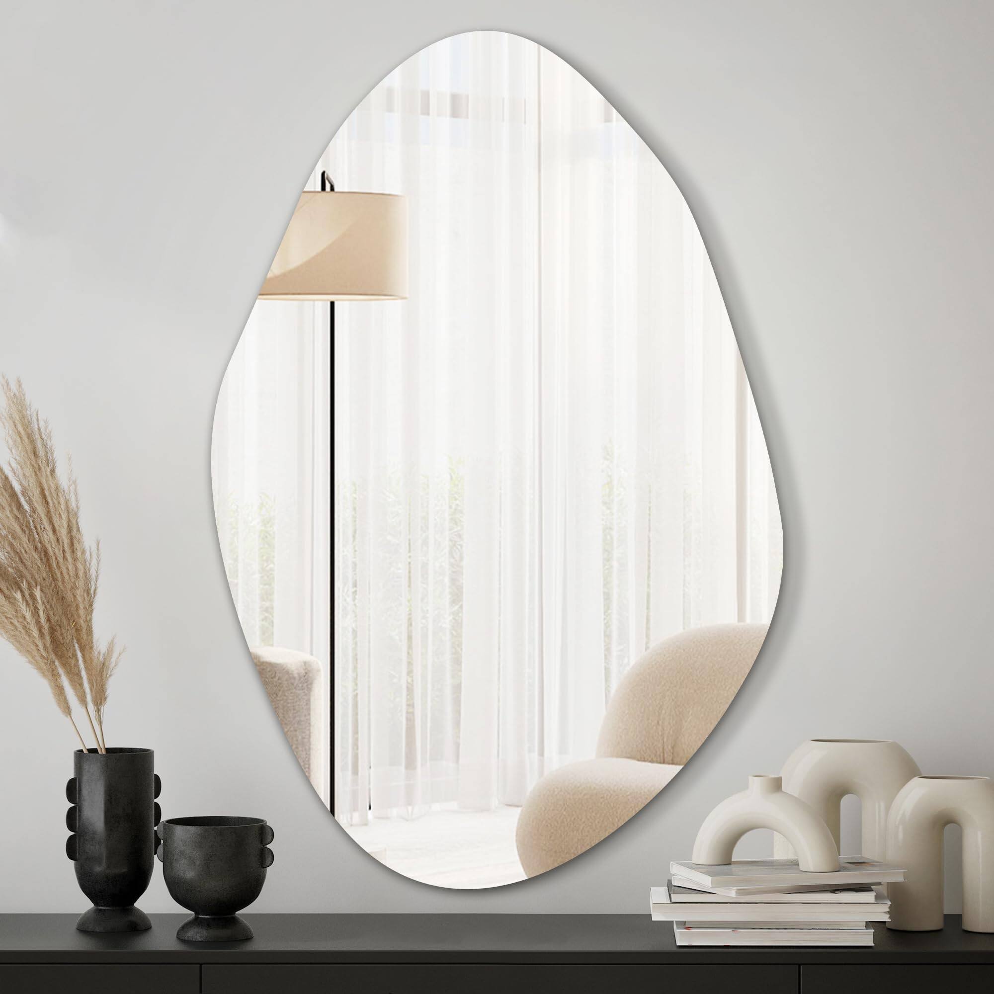 TECH SAFARI - Irregular Asymmetrical Wall Mirror For Living Room Bathroom Entryway Modern Decorative Hanging hook Style - Frameless 36"L x 24"W