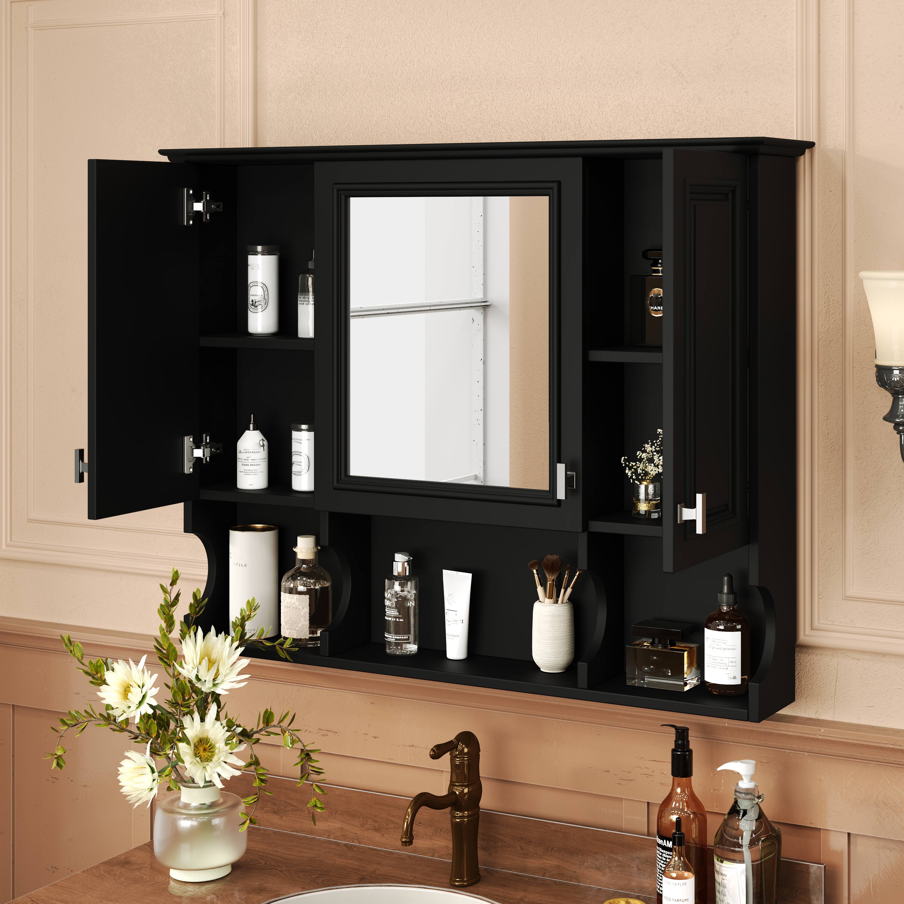 Alt View 1. APRILSOUL - 35'' x 28'' Wall Mounted Bathroom Medicine Cabinet Modern Bathroom Wall Cabinet with Mirror - Black.