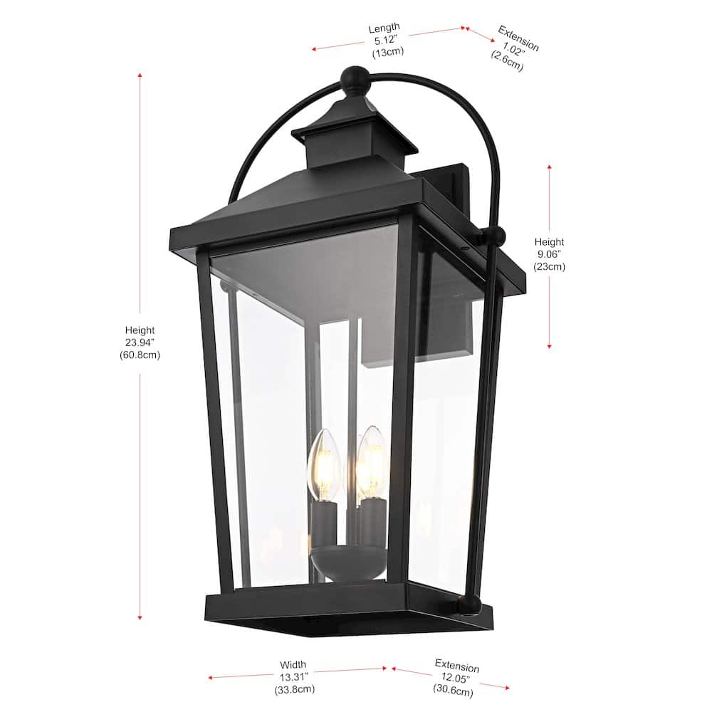 Elegant Lighting - Luz 24 inch Outdoor Wall sconce in Black - Black And Clear