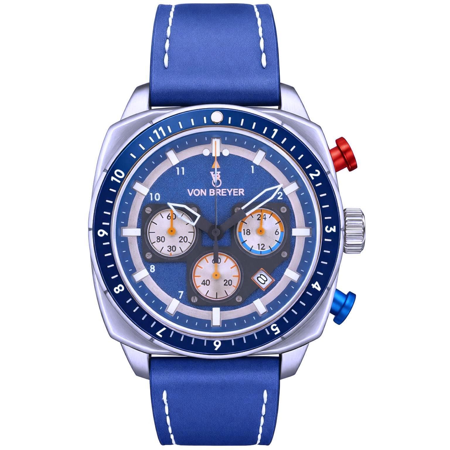 Von Breyer - Vanguard Men's Watch Chronograph Dial Leather Strap - Blue