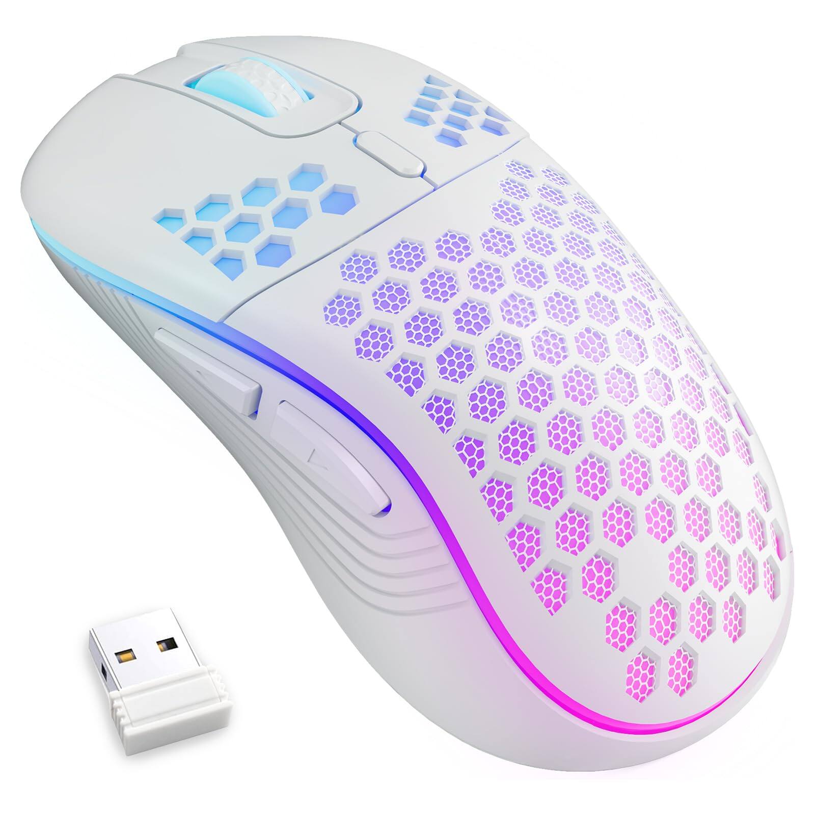 Front. Cozy Serene - Wireless Mouse Rechargeable USB LED Black Gaming 2.4g Cordless Rgb Game Mice With - Wireless_White.