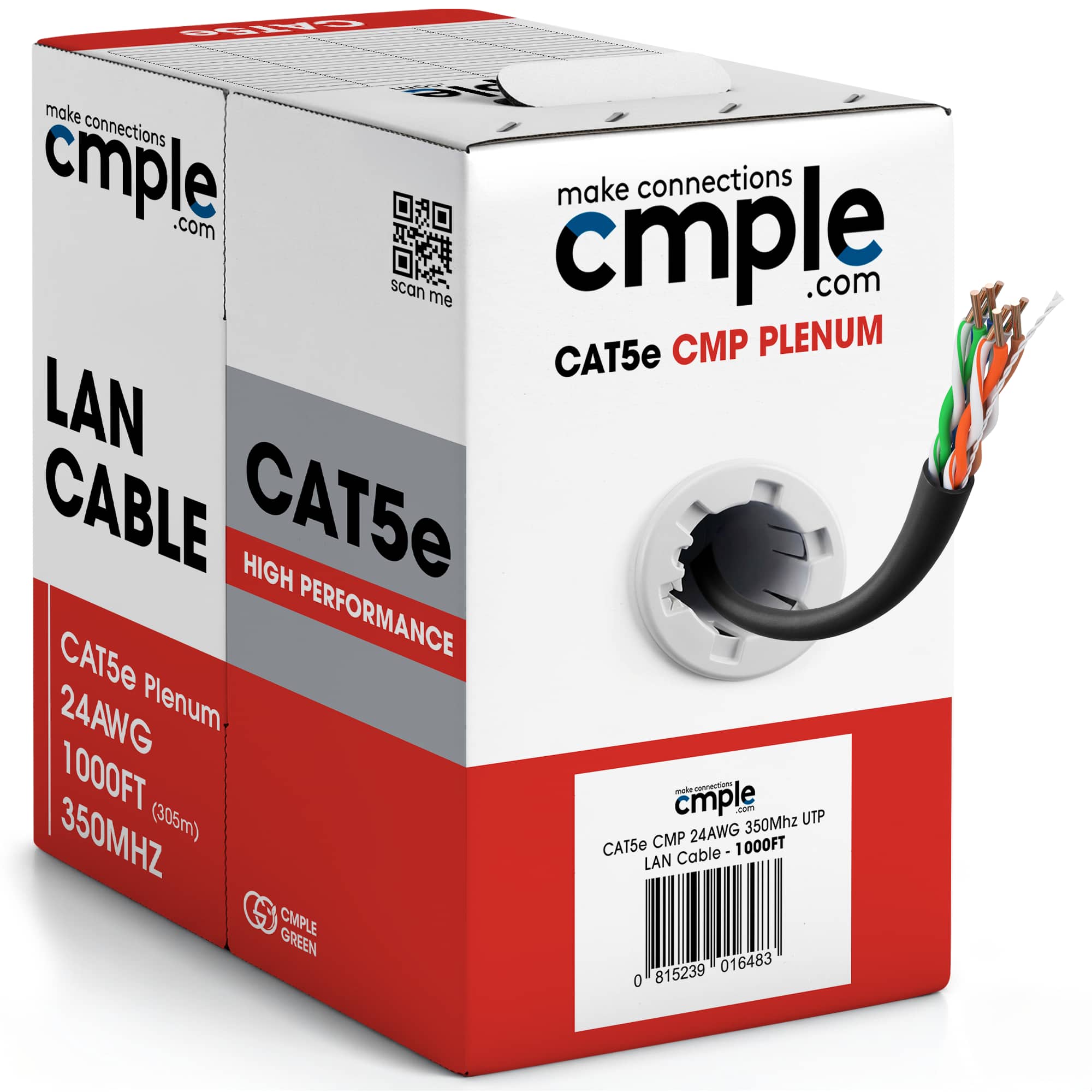 Cmple.com - Cmple - Cat5e Plenum Cable 1000ft, CMP, 350MHz Gigabit Ethernet Solid Network Internet Bulk UTP - Black