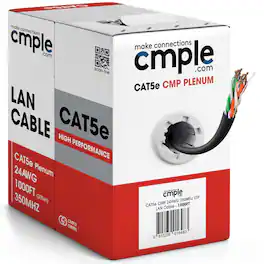 Cmple.com - Cmple - Cat5e Plenum Cable 1000ft, CMP, 350MHz Gigabit Ethernet Solid Network Internet Bulk UTP - Black