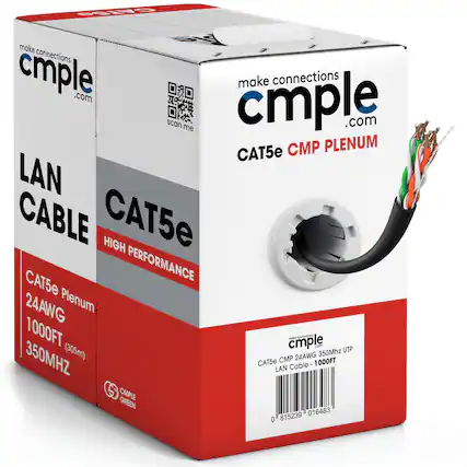 Cmple make connections cmple.com scan me .com CAT5e CMP PLENUM LAN CABLE CAT5e HIGH PERFORMANCE CAT5e 24AWG Plenum 1000FT cmple make connections scan me .com 350Mhz UTP 350MHZ CMP 24AWG CA15e Cable 1000FT LAN G CMPLE GREEN 815239 016483 0