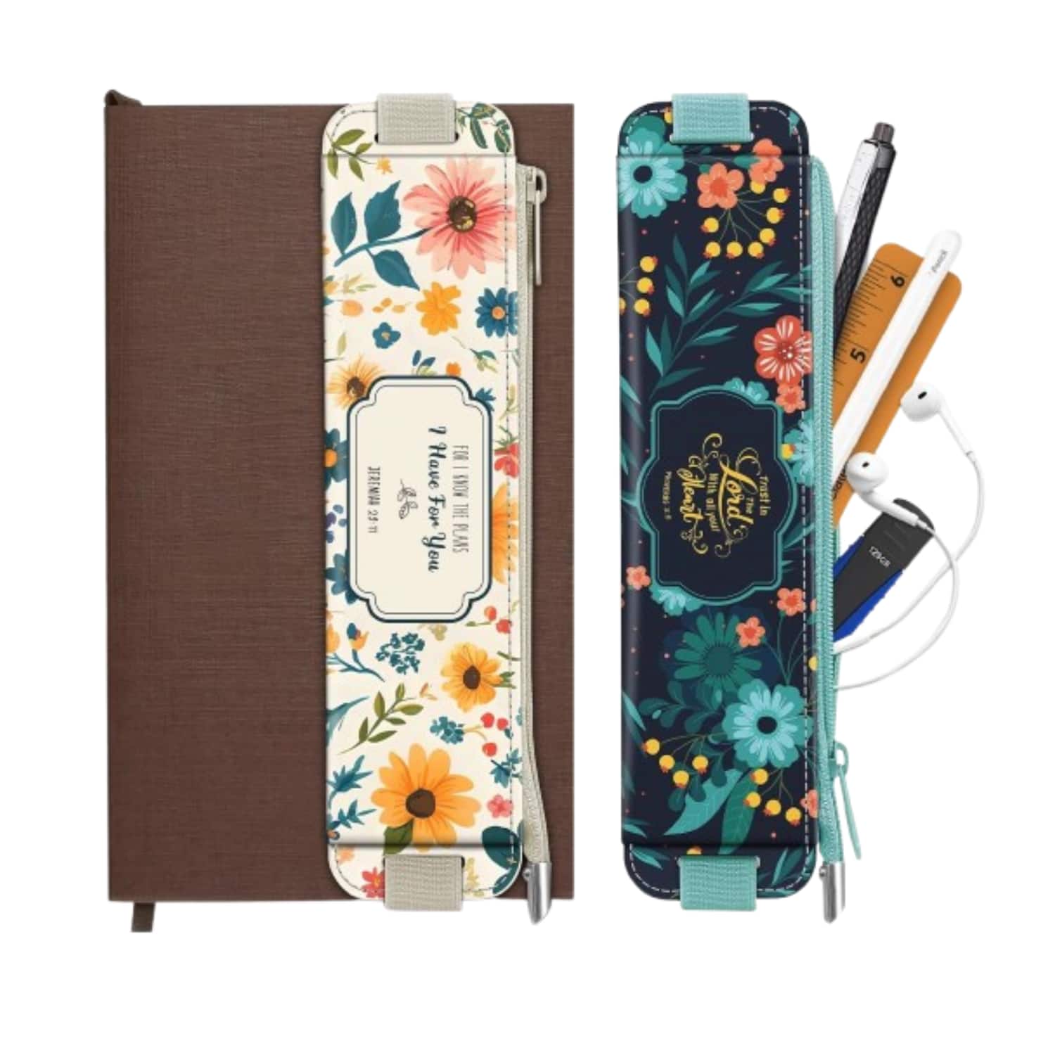 Stock Preferred - 2-Pack Elastic Pen Holder Pencil Case for Notebook & Tablets - Apricot Navy