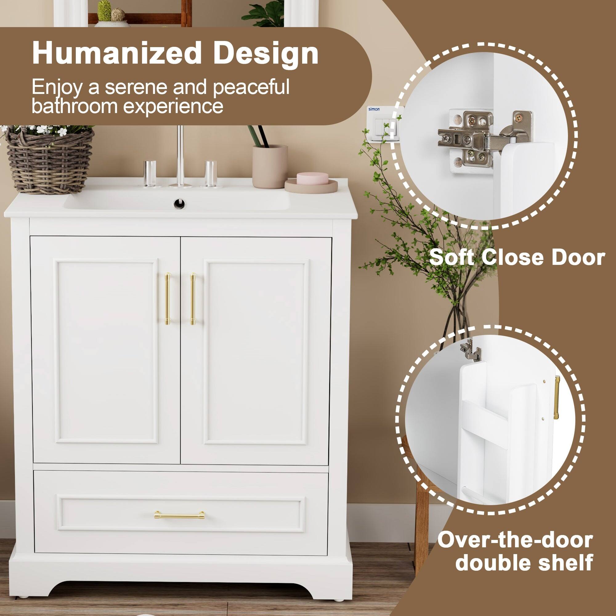 Humanized Design  
Enjoy a serene and peaceful bathroom experience  

Soft Close Door  

Over-the-door double shelf