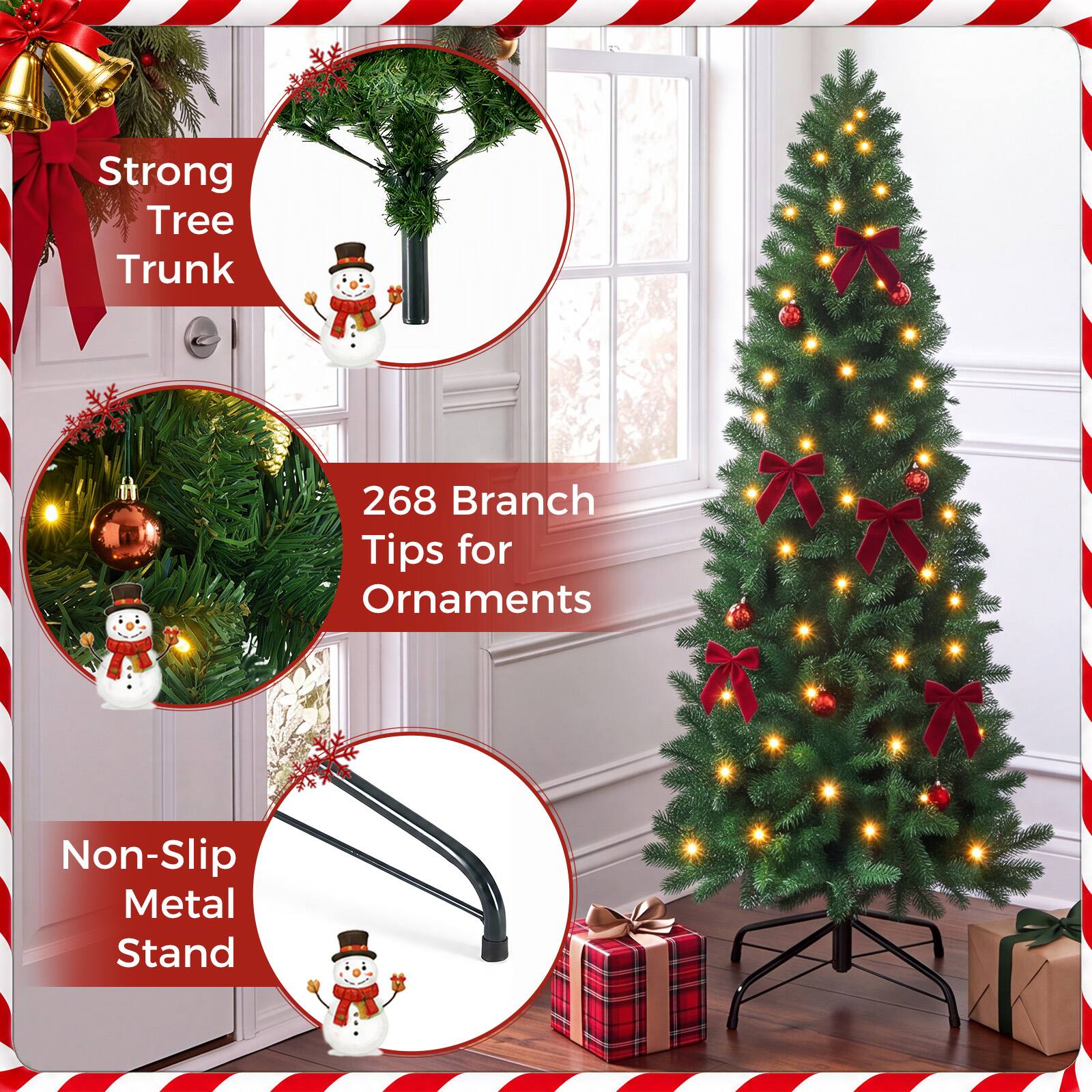 Sweetcrispy Pre lit Slim Artificial Christmas Tree with LED Lights 8 ...