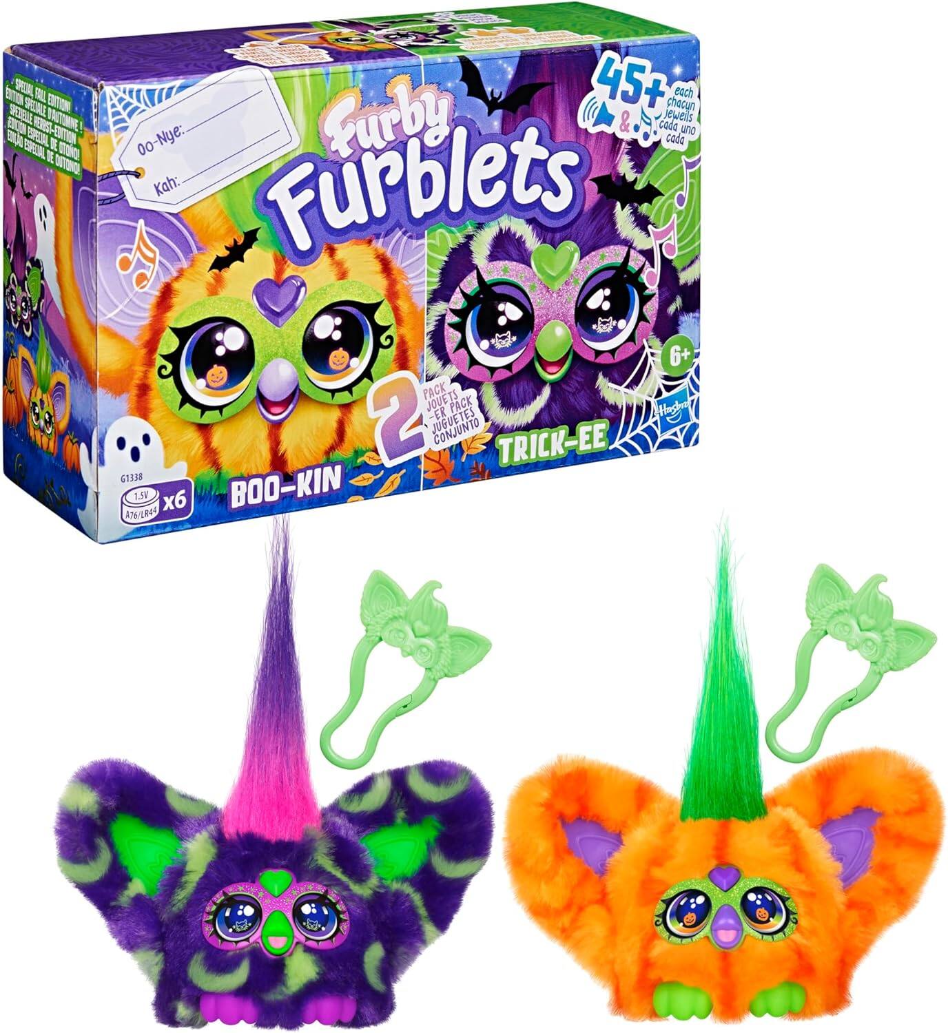 Furby Furblets  
2 PACK JUGUETS  
BOO-KIN  
TRICK-EE  
45+ chacun  
6+  
G1338  
61338  
OO-Nye: Kah.  
ERA OPRDAL I ER E TON DOTONO  
Ena E L PREAE A EUITON B WR ANTOMN!
