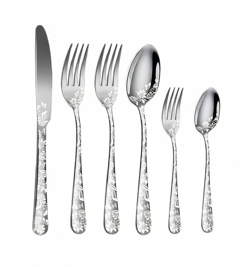 Front. Dazzed Corner - Silverware Set for 4, 20 Piece Stainless Steel Flatware Set - Silver.