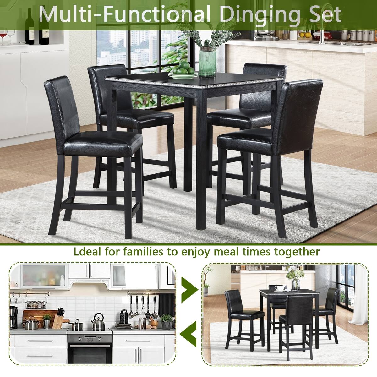 Loheer 5 Piece Counter Height Dining Set, Square Table with Four ...