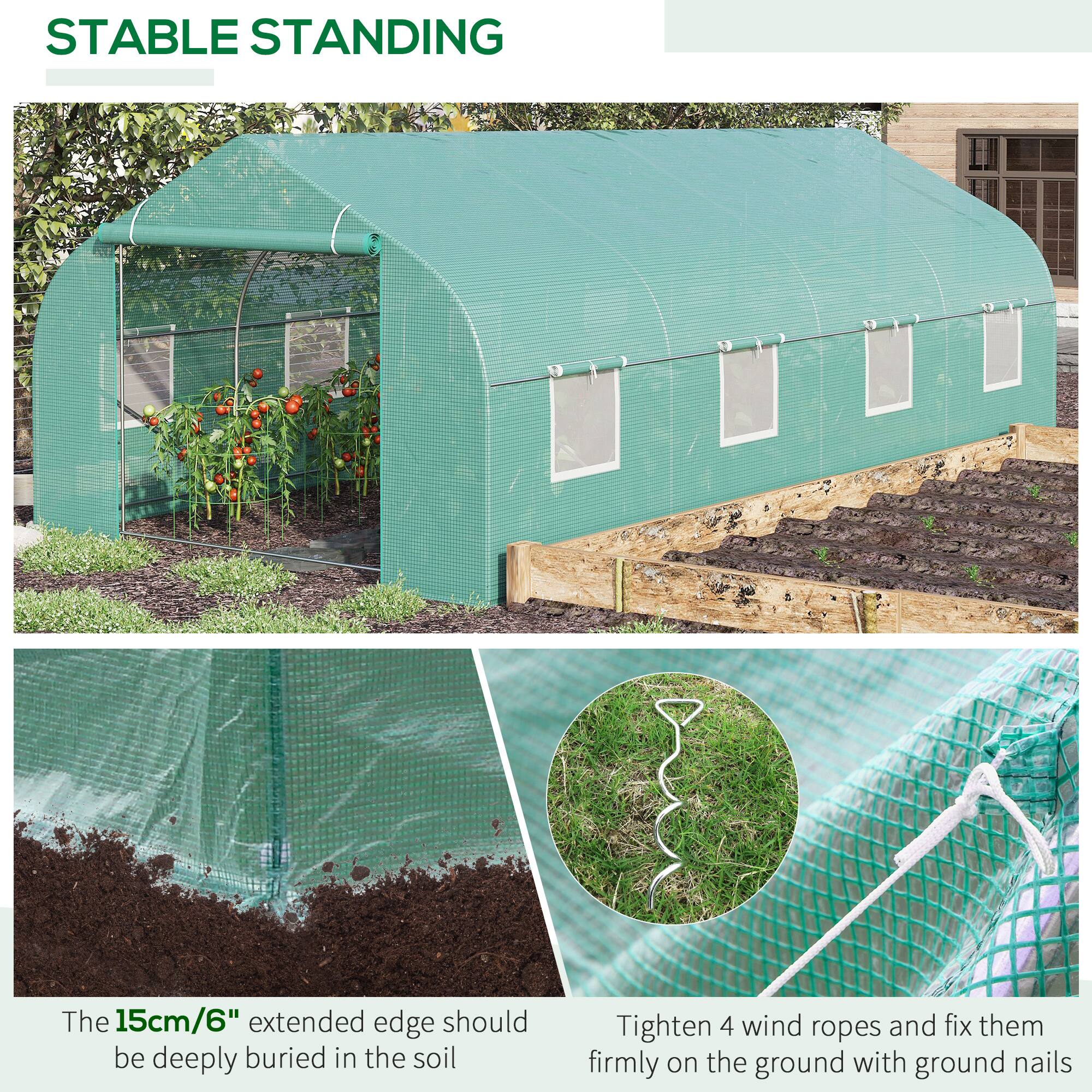 STABLE STANDING

The 15cm/6" extended edge should be deeply buried in the soil

Tighten 4 wind ropes and fix them firmly on the ground with ground nails