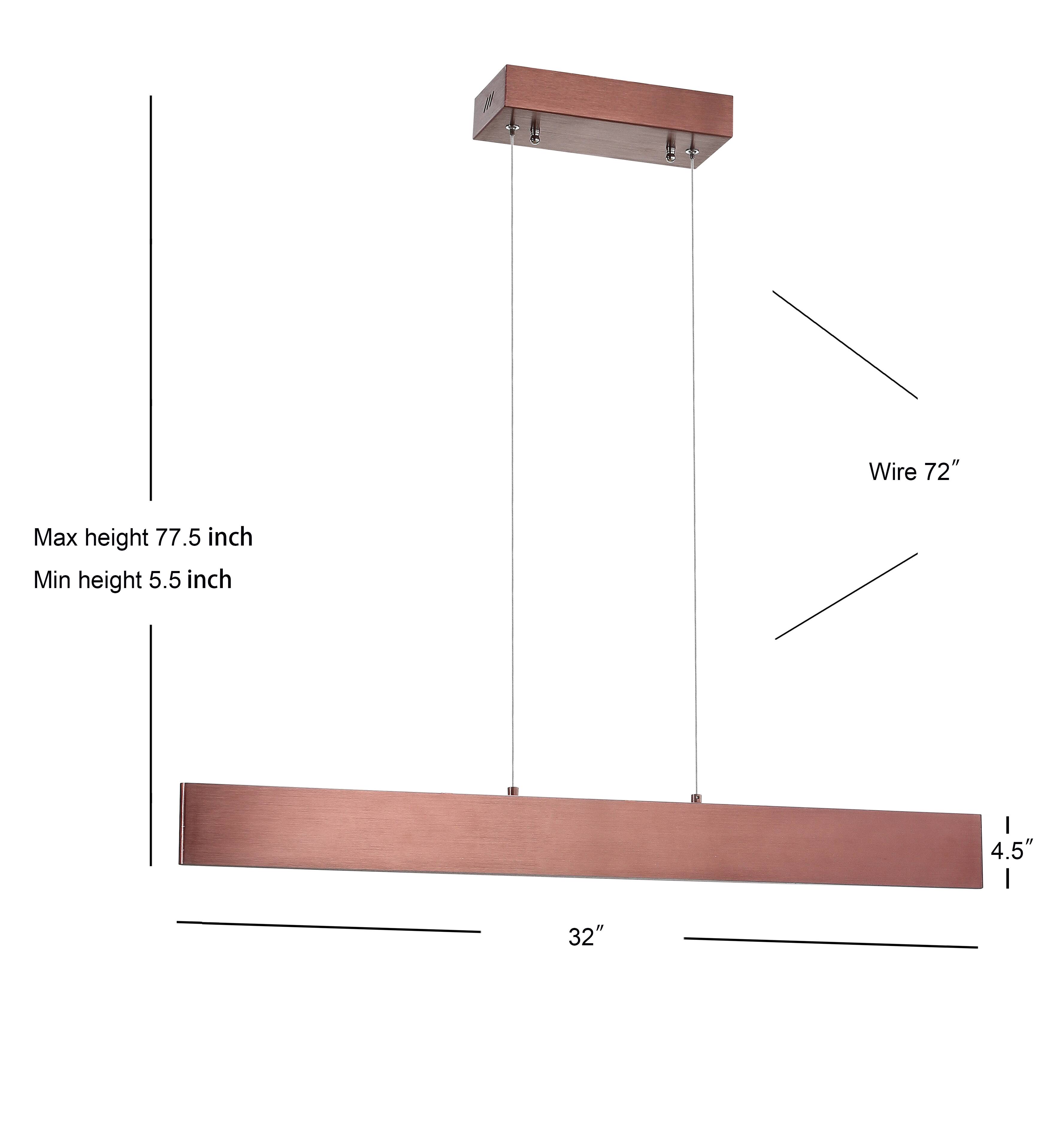 Wire 72"  
Max height 77.5 inch  
Min height 5.5 inch  
I 4.5" | 32"