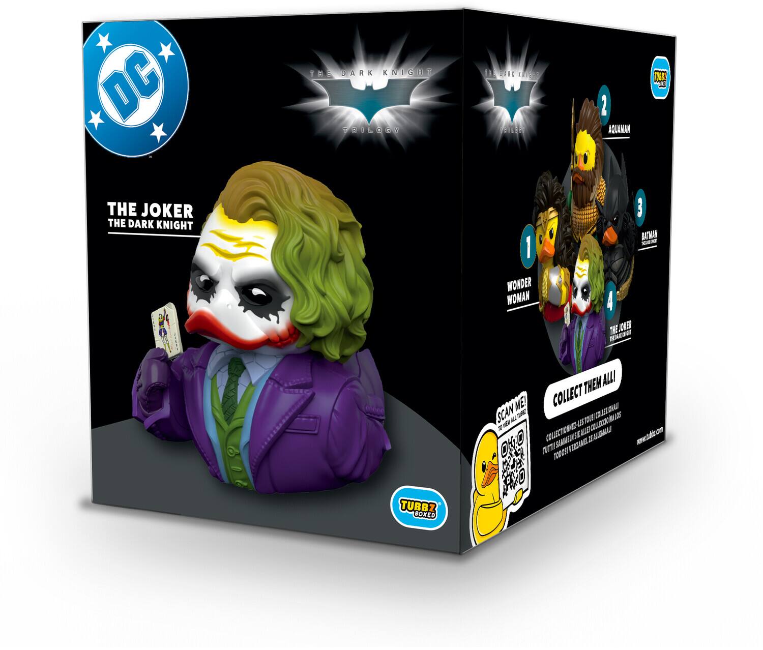 DC The Dark Knight Trilogy

The Joker - The Dark Knight

1. Wonder Woman
2. Aquaman
3. Batman
4. The Joker

Collect Them All!

Scan Me

TURBO BOXED

www.turbo-boxed.com