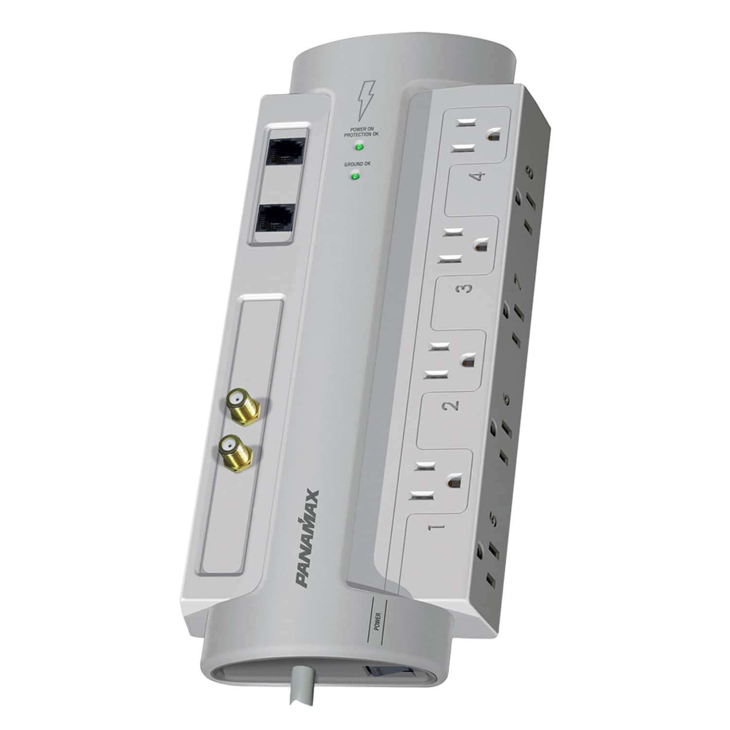 Panamax - 8-AC Outlet Telco Coax 1125-Joule AV Surge Protector Power Strip 6-Ft Cord SP8-AV - White