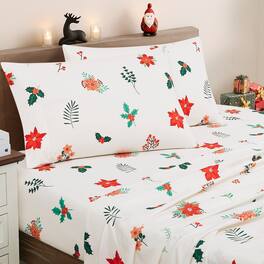 Sweet Home Collection - Printed Holiday 4pc Sheet Sets, Easy Care, Soft & Wrinkle-Resistant Holiday Bedding, Queen - Poinsettia