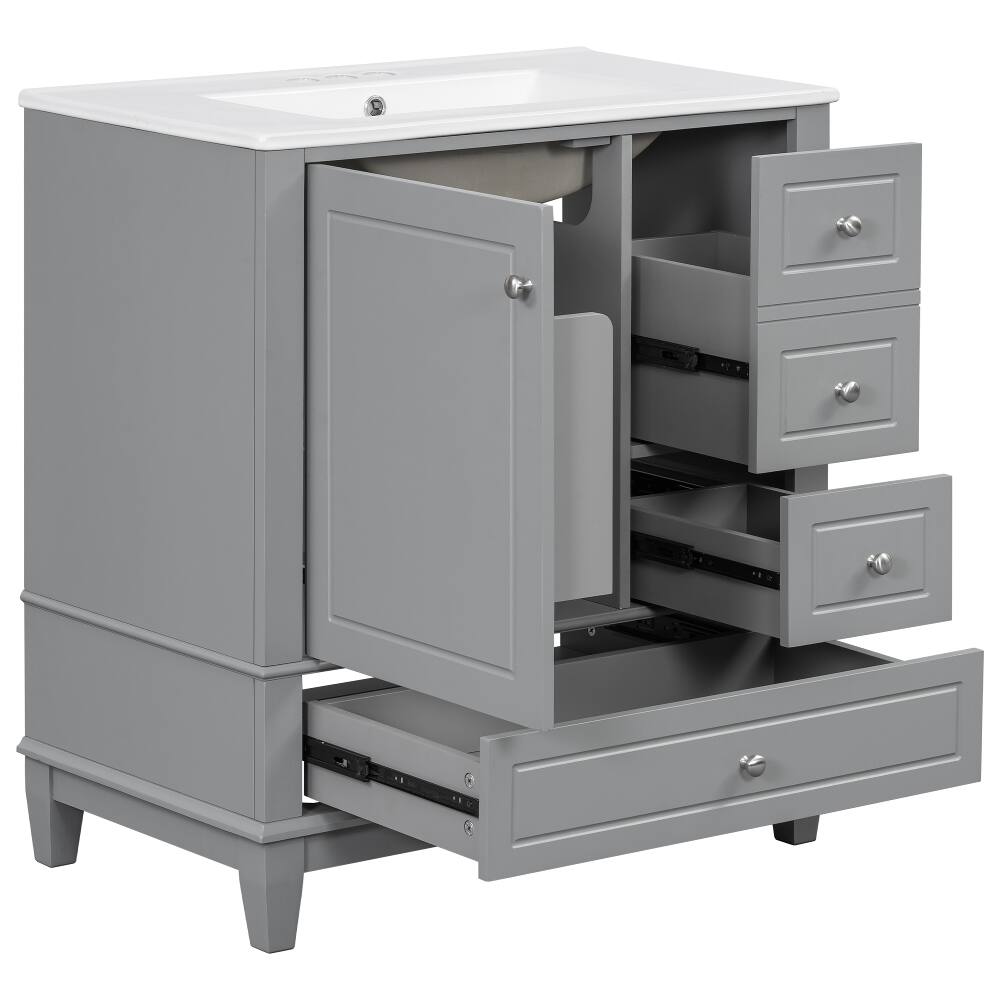 Alt View 10. Loheer - Loheer 30 inch grey bathroom vanity freestanding vanity with ceramic sink 3 drawers - Grey.