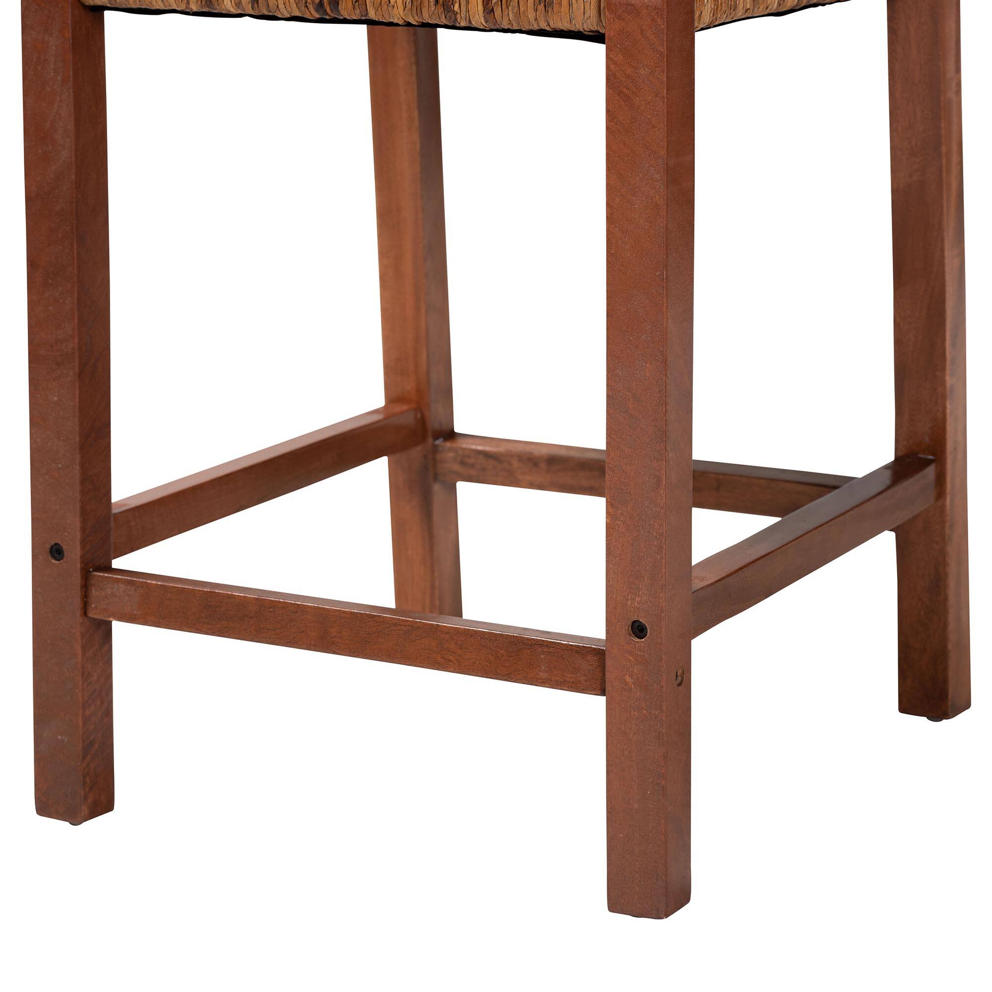 Alt View 1. bali & pari - Chabela Seagrass Counter Stool Set of 2 - Solid Mango Wood Frame with Woven Seat and Backrest, Rustic Boho Style - Natural Brown/Light Brown.