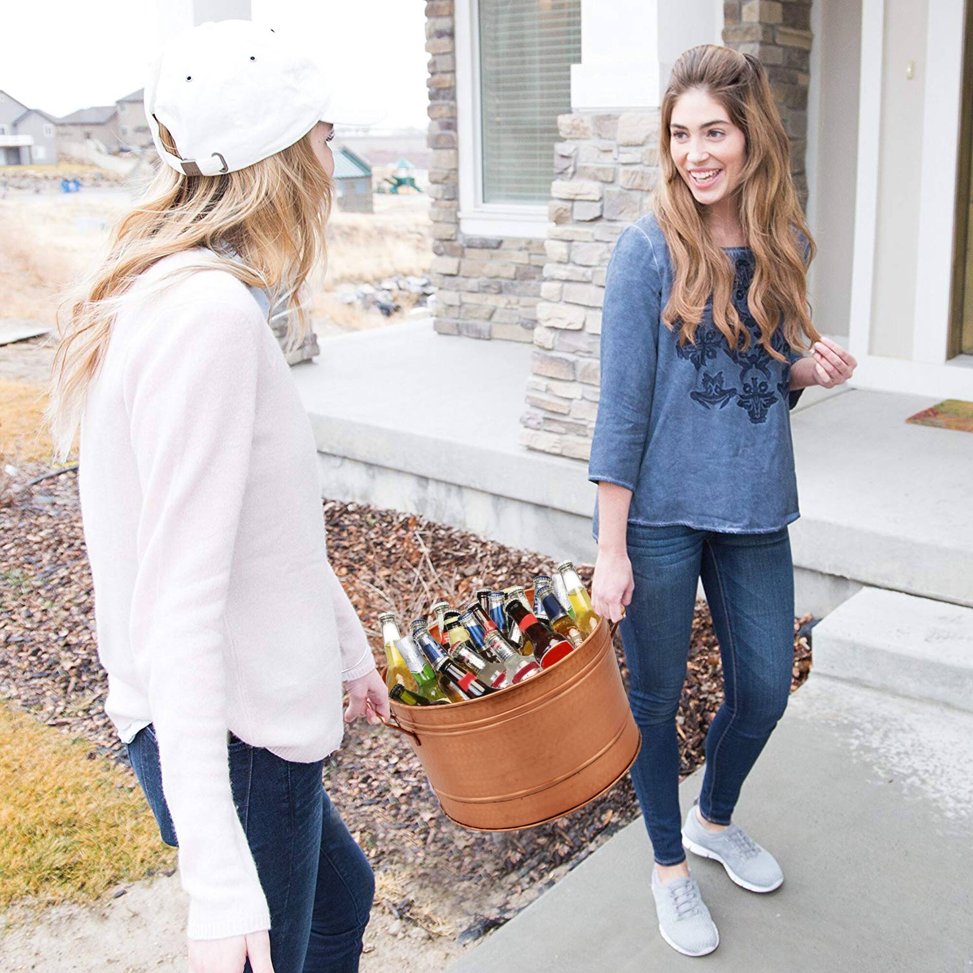 Alt View 6. Manhattan Lane - Hammered Pattern Galvanized Farmhouse Style Tub - Copper.