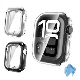 Kitcheniva - Soft TPU Screen Protector Bumper Case For Apple Watch Series 10 46mm Pack Of 3 - Black/Clear/Silver