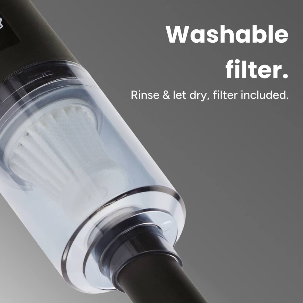 Washable filter.  
Rinse & let dry, filter included.
