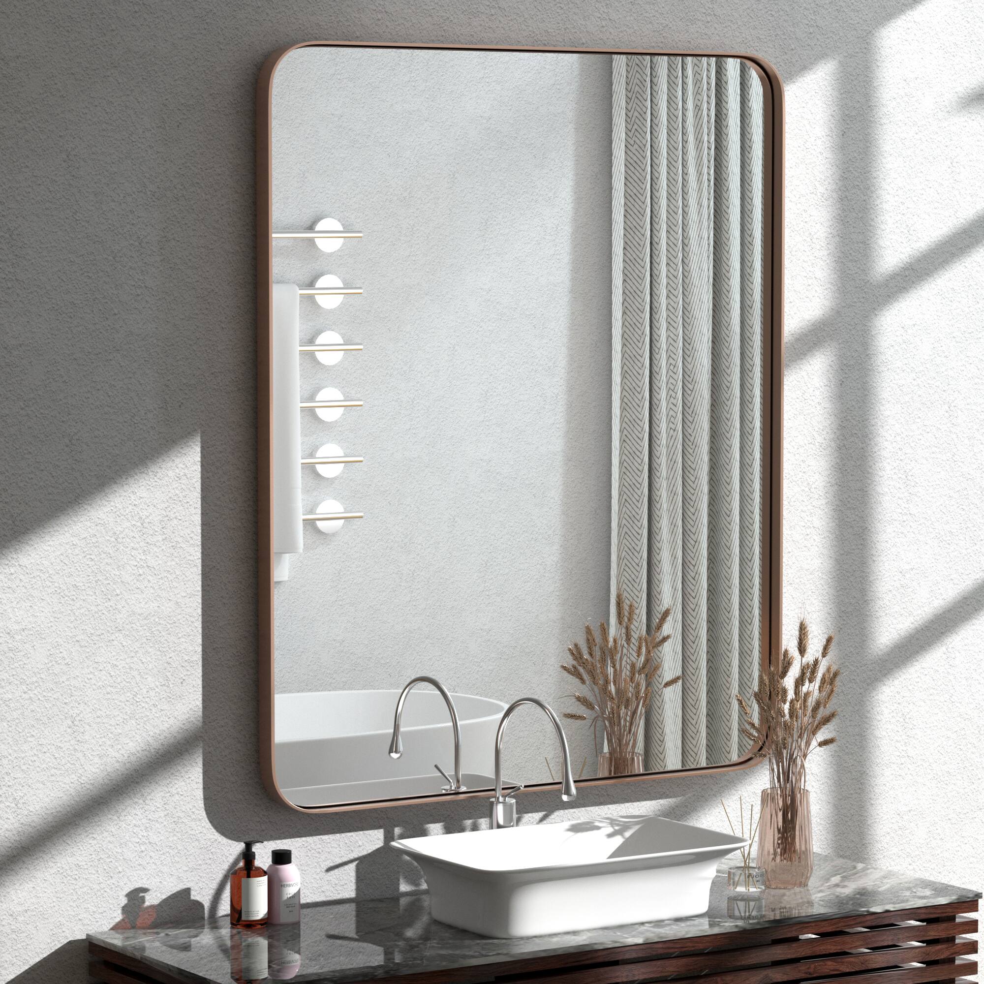 Alt View 2. PAIHOME - Stainless Steel Frame Wall Mirror, Brown Rectangle Metal Mirror, Rust-Proof Bathroom Mirror for over Sink - 22" x 30".