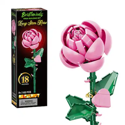 Bricktanicals BRICK BUILDING SET Long Stem Rose 18 INCHES & 8+ 102 PCS P BCKERAFT WARNING: HAZARD Small parts. CHOKING HAZARD - Not for children under 3 years.