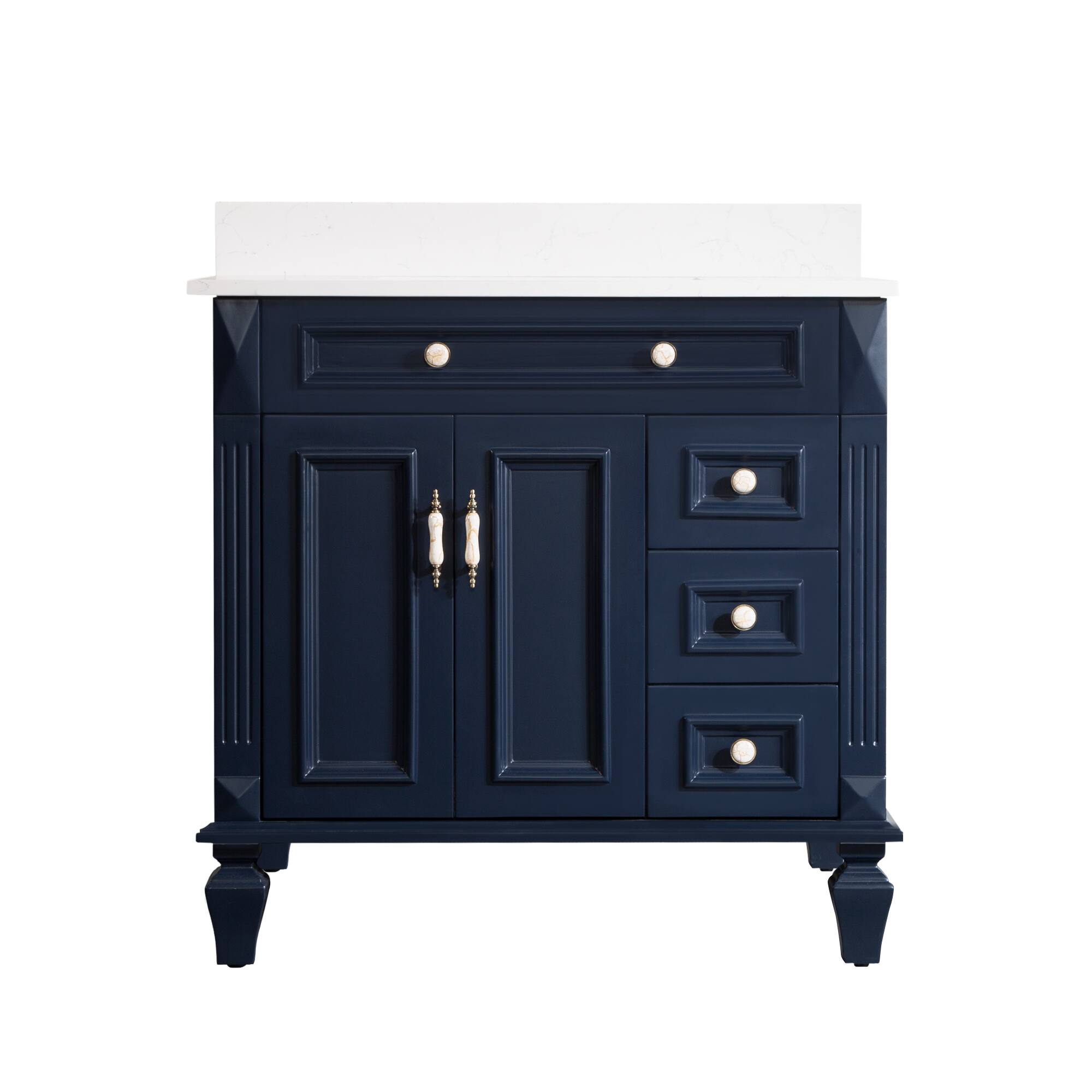Alt View 7. WELLFOR - ARTWOOD 36 in. Solid Wood Bath Vanity with Quartz Top, Single Sink, Soft Close, Assembled - Navy Blue.