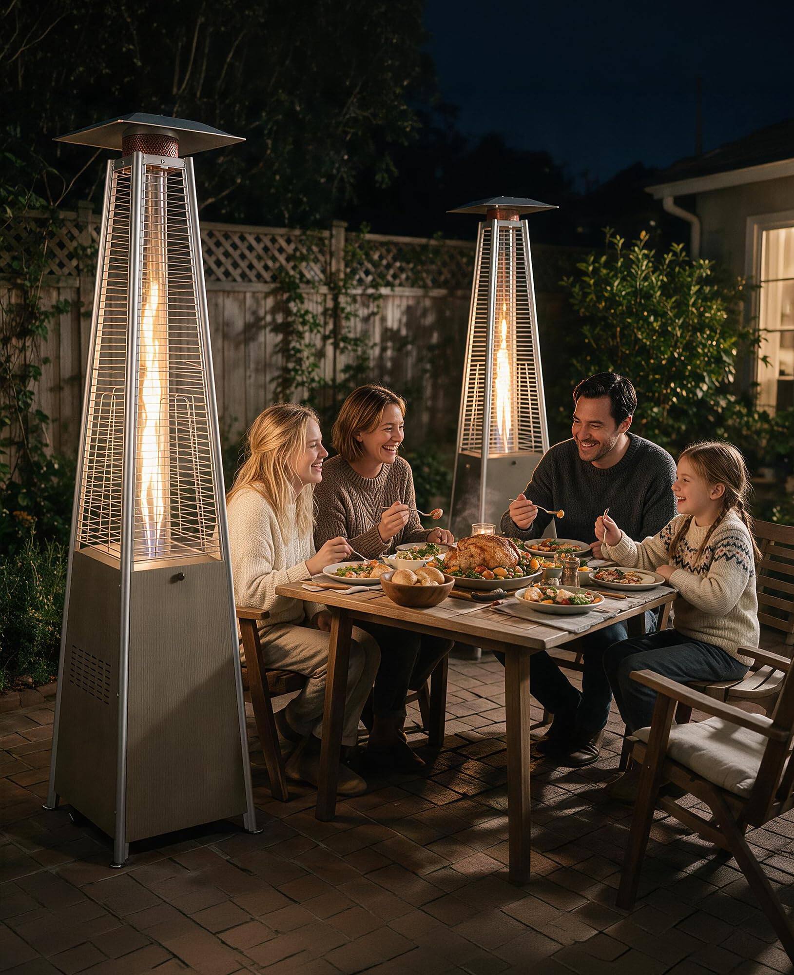 Alt View 1. HUGROVE - 89-Inch 48,000 BTU Outdoor Pyramid Patio Heater, Propane Heater Outdoor with Wood-Grain Finish for Patio Deck Backyard - 2 Khaki Heaters.