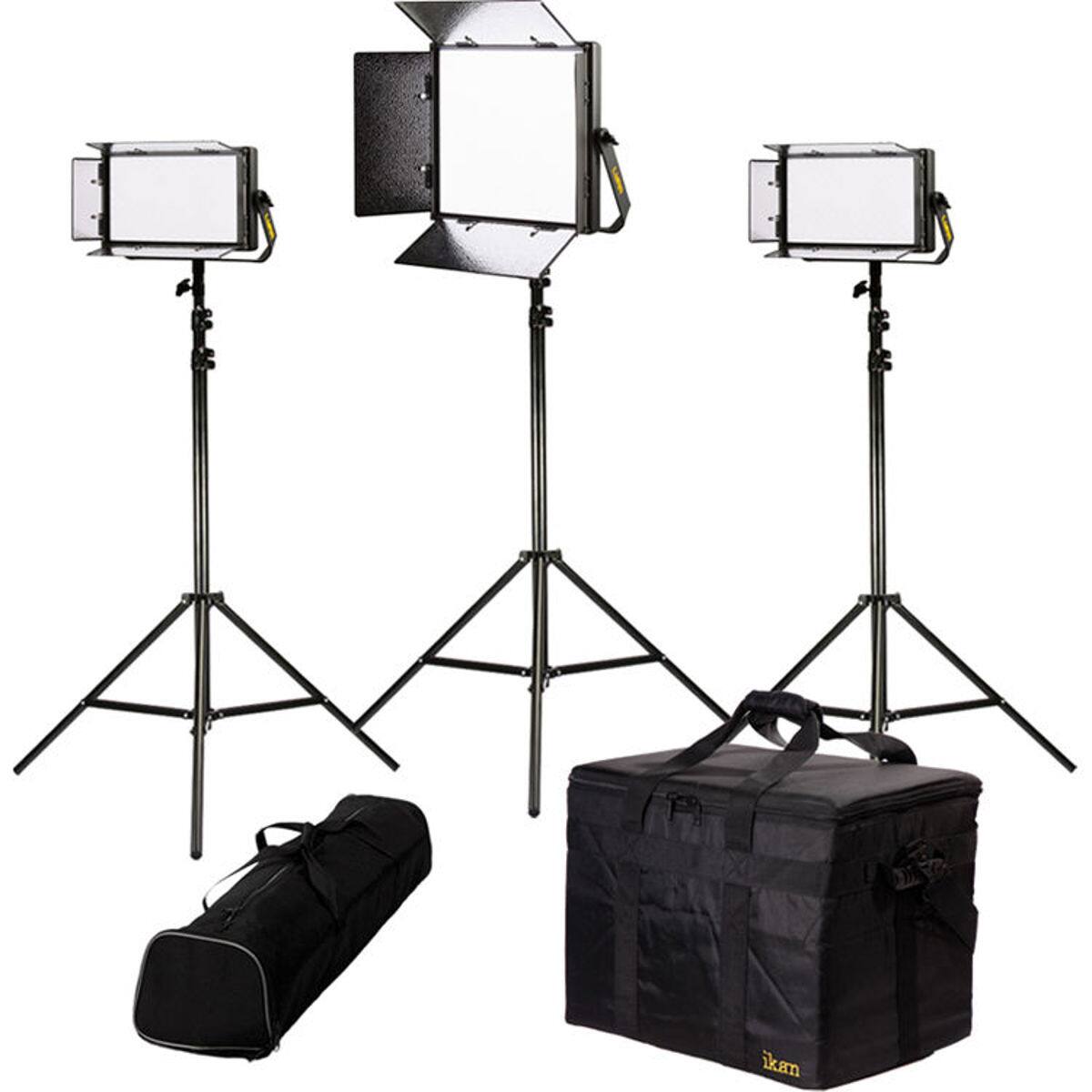 Ikarao - Ikan Lyra Bi-Color 3-Point Soft Panel LED Light Kit, Includes 1x LB10 LED Light, 2x LB5 LED Light, 3x HD Stand, 3x Barn