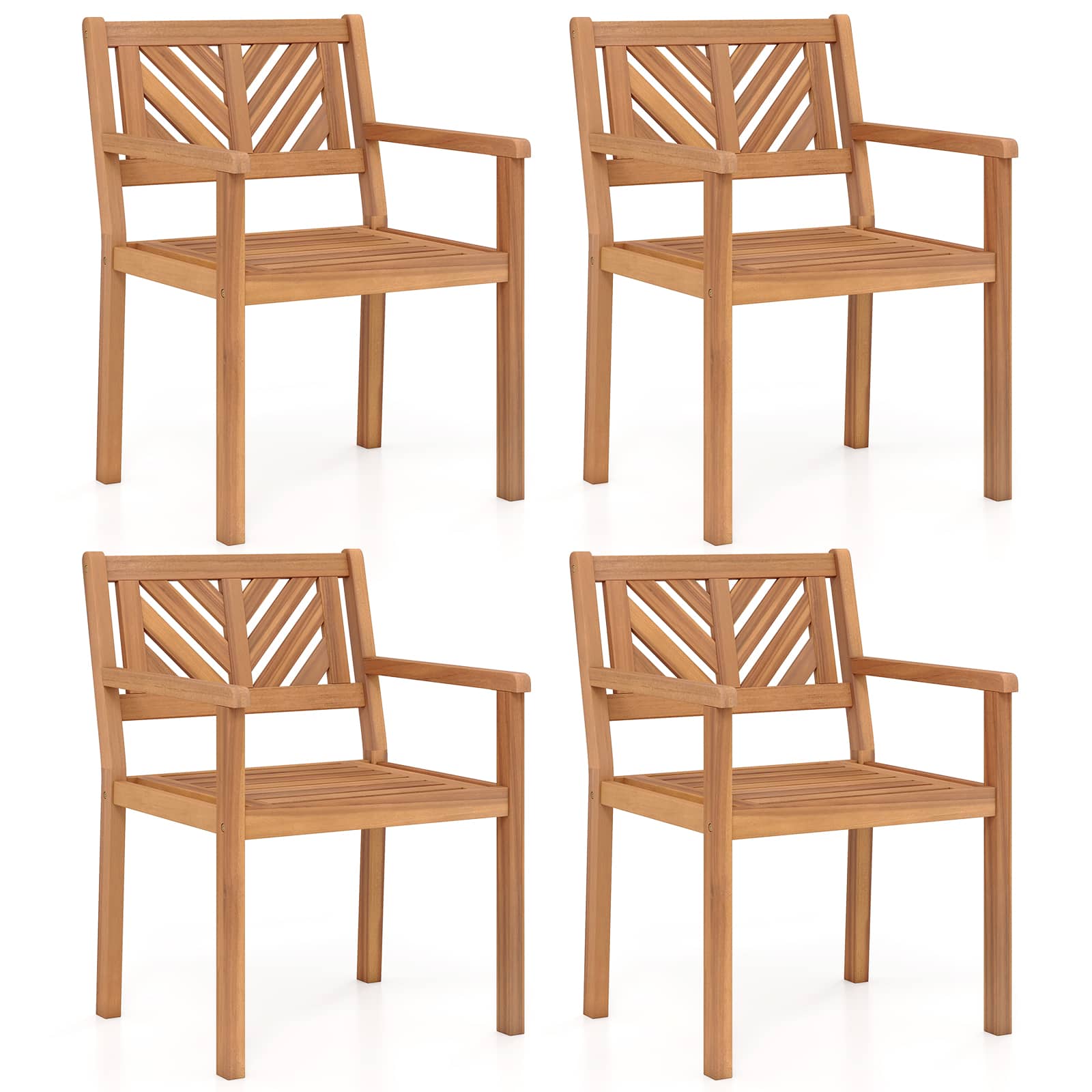 Costway - Acacia Wood Patio Dining Chairs Set of 4, Outdoor Garden Seating Chairs - Natural