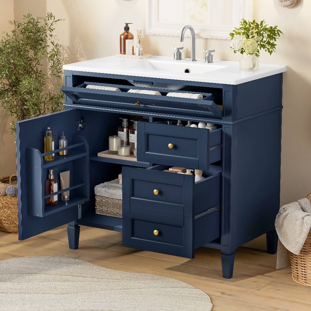 Angle. Loheer - Loheer 36 inch bathroom vanity with sink Blue Modern Single Sink Cabinet - Blue.